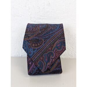 Vtg Brooks Brothers Silk Tie Paisley Dark Purple Blue Office Heritage Academia